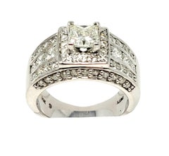 Princess Cut Diamond Wide Multi-Row Engagement Band Ring 14 Karat White Gold