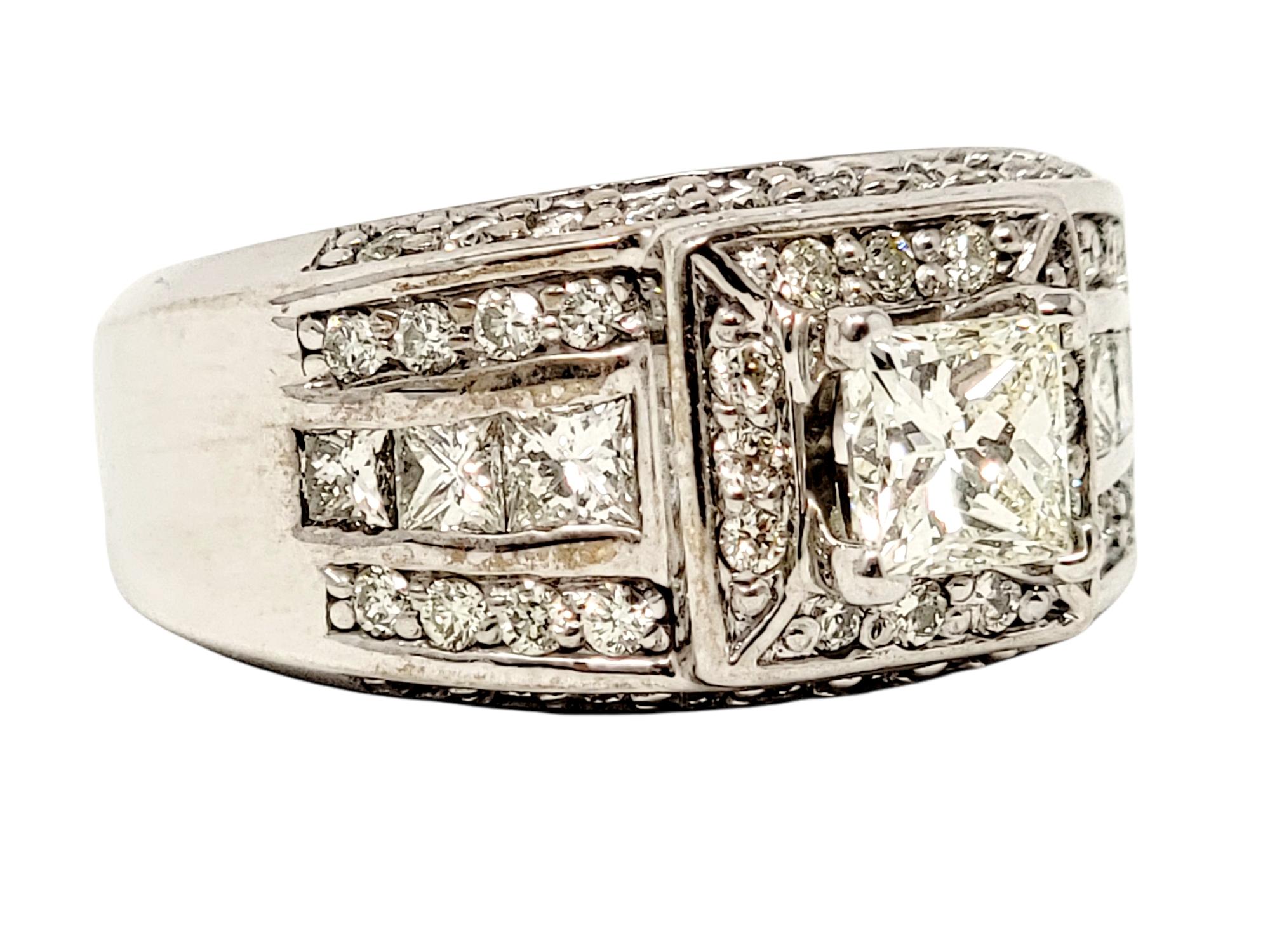Princess Cut Diamond Wide Multi-Row Engagement Band Ring 14 Karat White Gold In Good Condition For Sale In Scottsdale, AZ