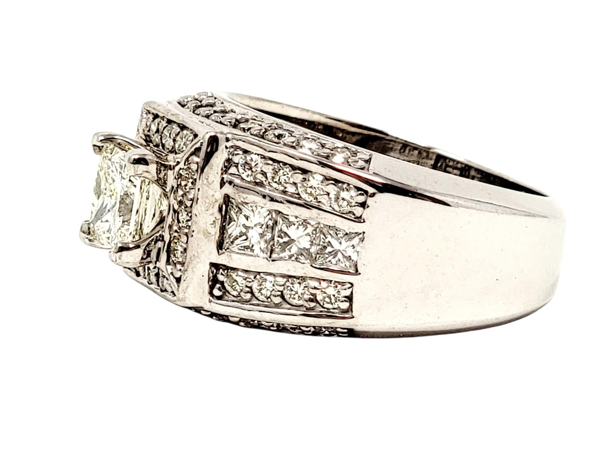 Women's Princess Cut Diamond Wide Multi-Row Engagement Band Ring 14 Karat White Gold For Sale