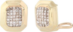 Princess Cut Diamond Yellow Gold Button Earrings