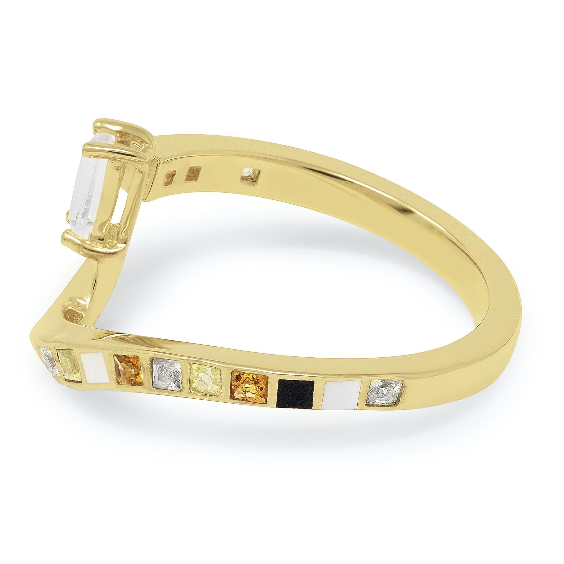 For Sale:  Princess Cut Diamond Yellow Sapphire Citrine Enamel 18k Yellow Gold Alexi Ring 2