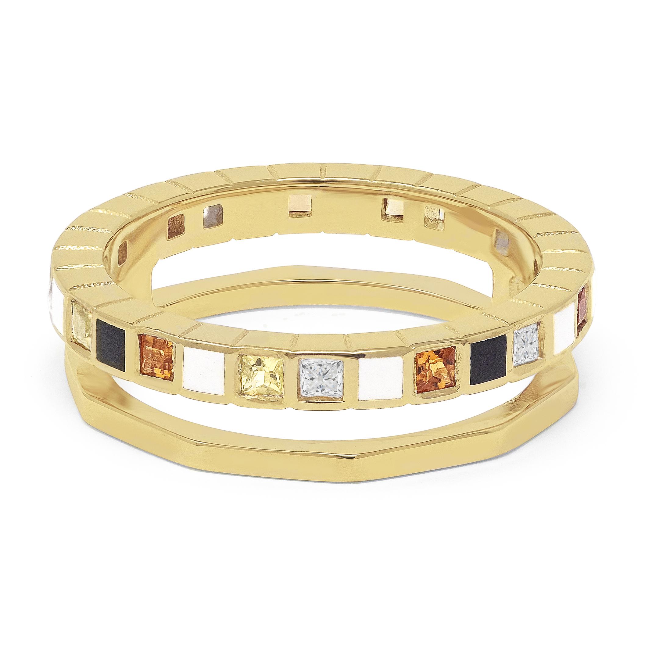 For Sale:  Princess Cut Diamond Yellow Sapphire Citrine Enamel 18k Yellow Gold Nova Ring 2