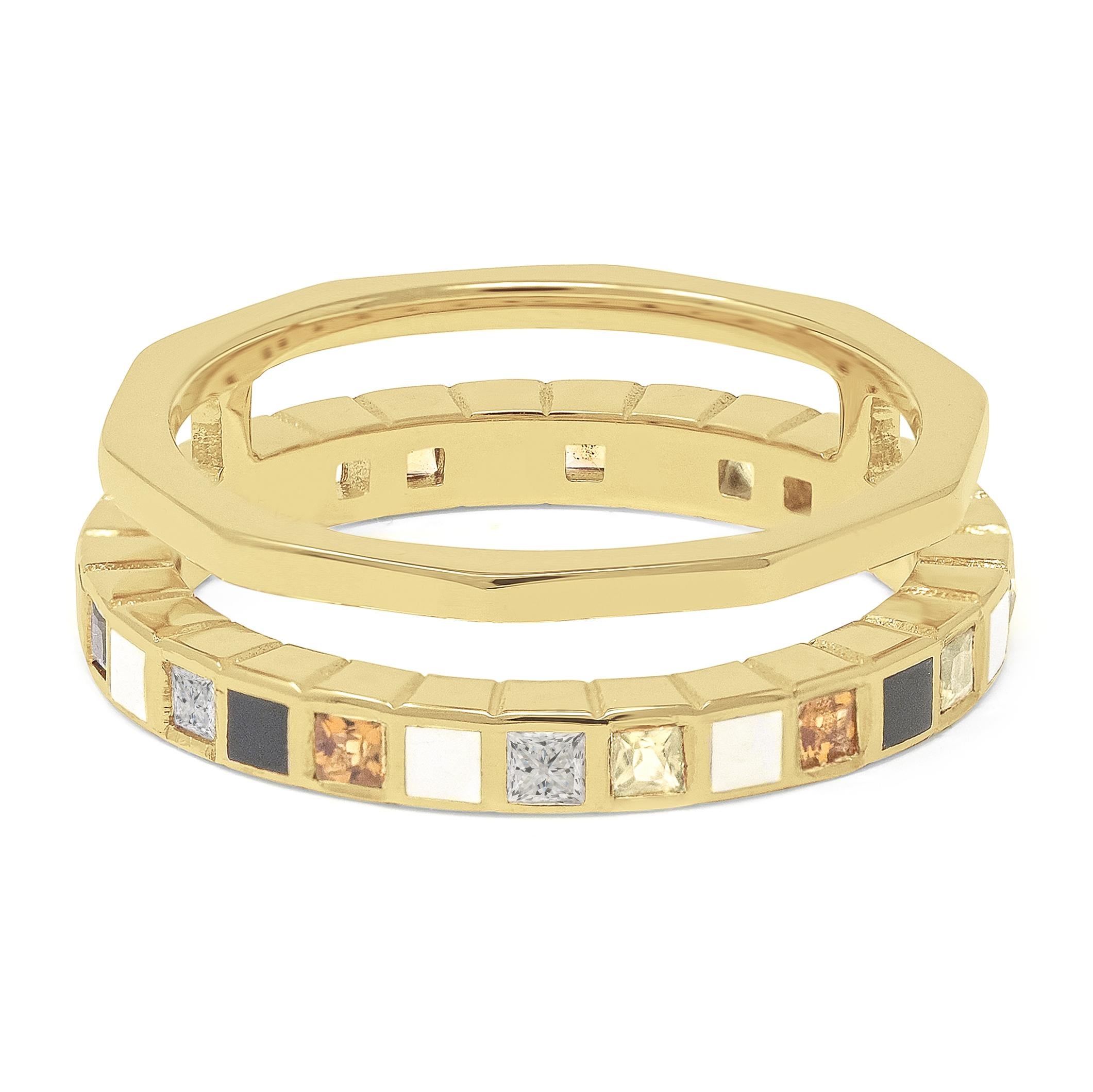 For Sale:  Princess Cut Diamond Yellow Sapphire Citrine Enamel 18k Yellow Gold Nova Ring 4