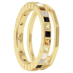 Used Princess Cut Diamond Yellow Sapphire Citrine Enamel 18k Yellow Gold Nova Ring