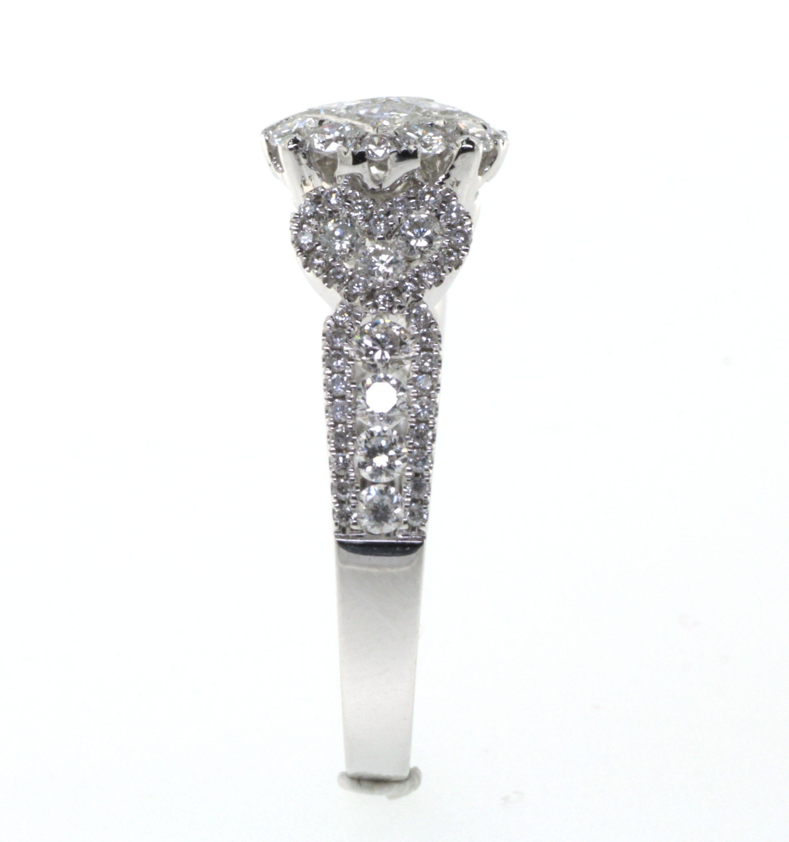 Contemporary Princess Cut Diamonds Illusion Cluster Ring in 18 Karat White Gold For Sale