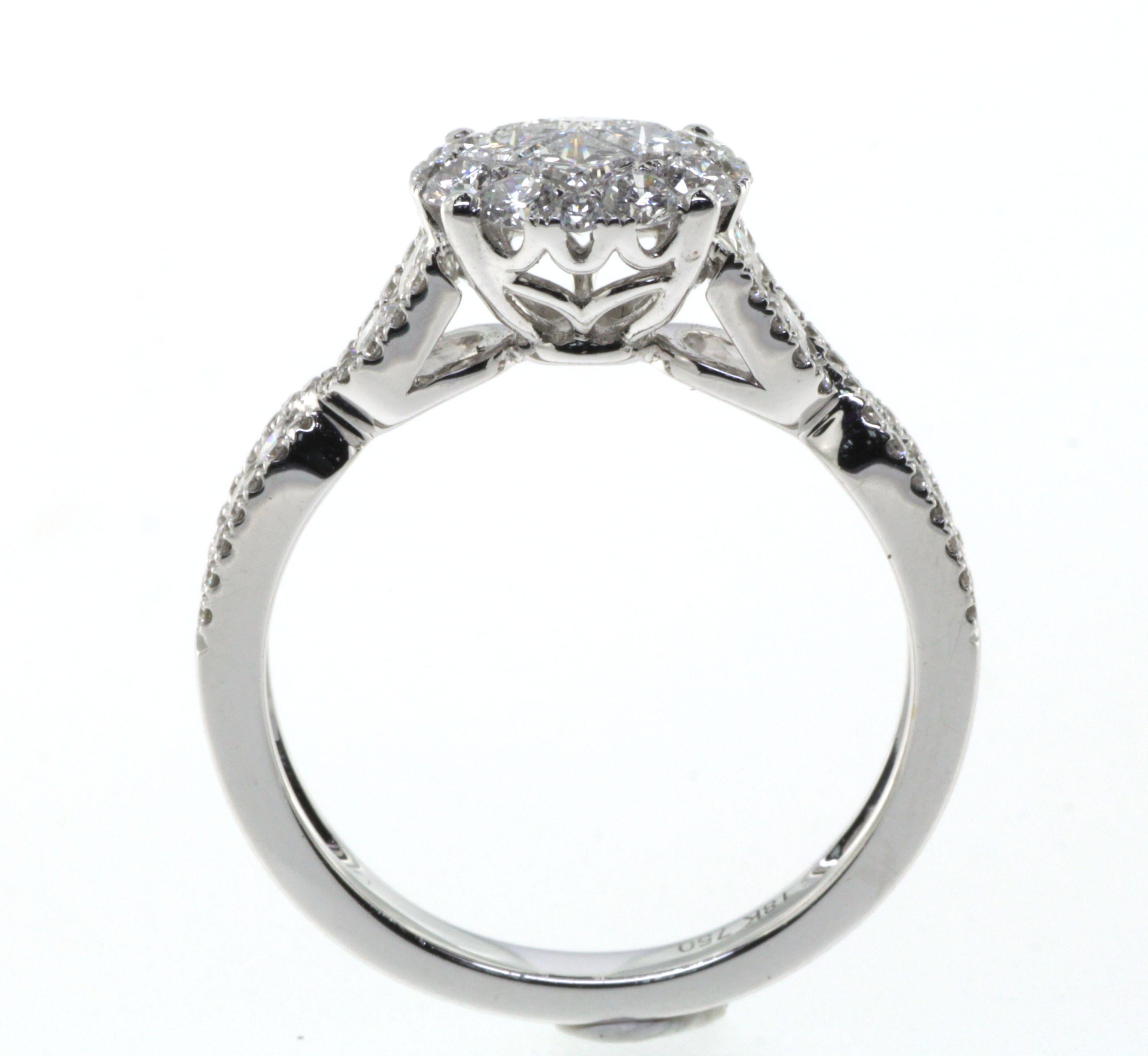 Contemporary Princess Cut Diamonds Illusion Cluster Ring in 18 Karat White Gold For Sale