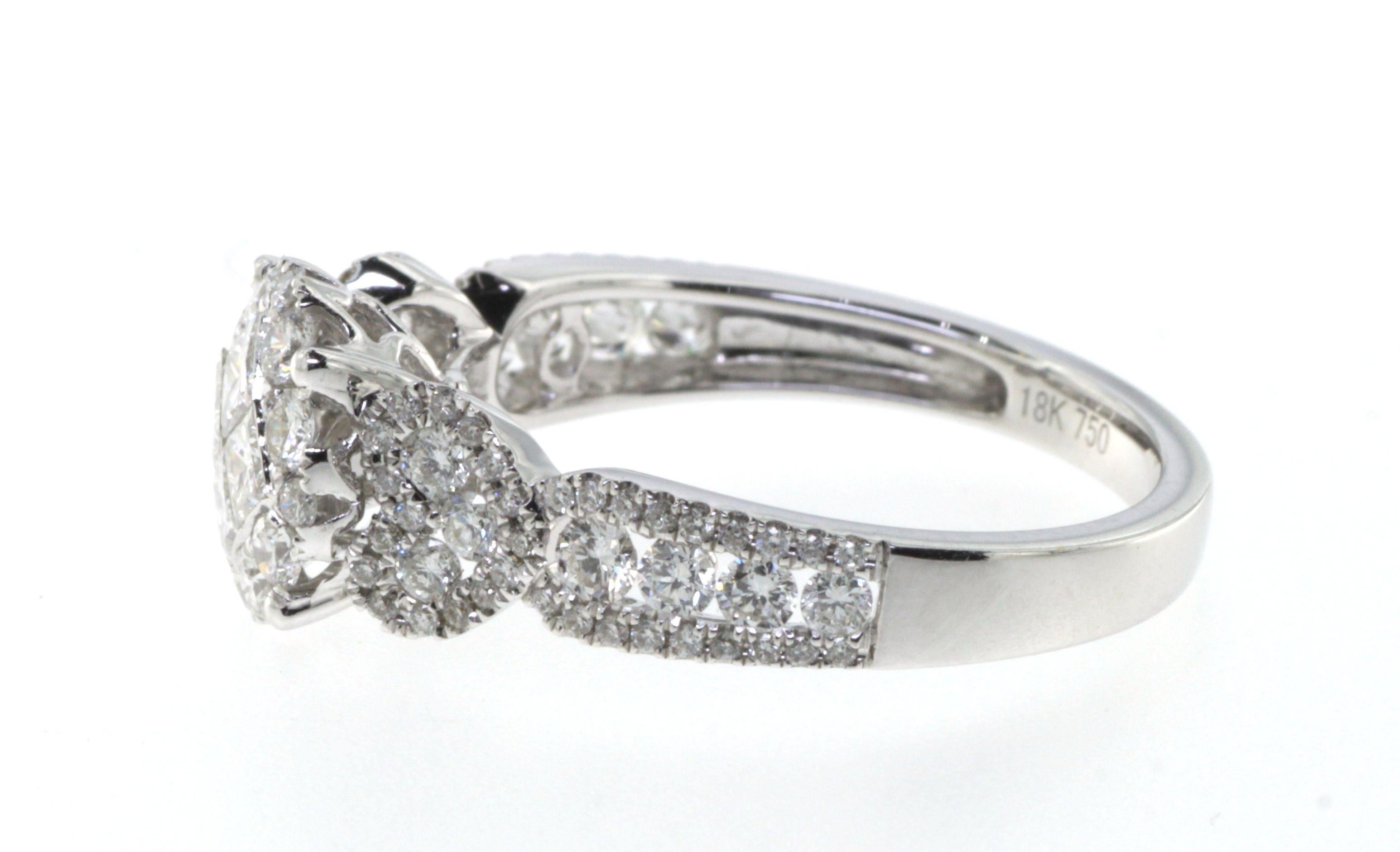 Women's Princess Cut Diamonds Illusion Cluster Ring in 18 Karat White Gold For Sale