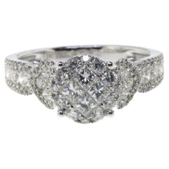 Princess Cut Diamonds Illusion Cluster Ring in 18 Karat White Gold
