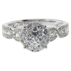 Princess Cut Diamonds Illusion Cluster Ring in 18 Karat White Gold
