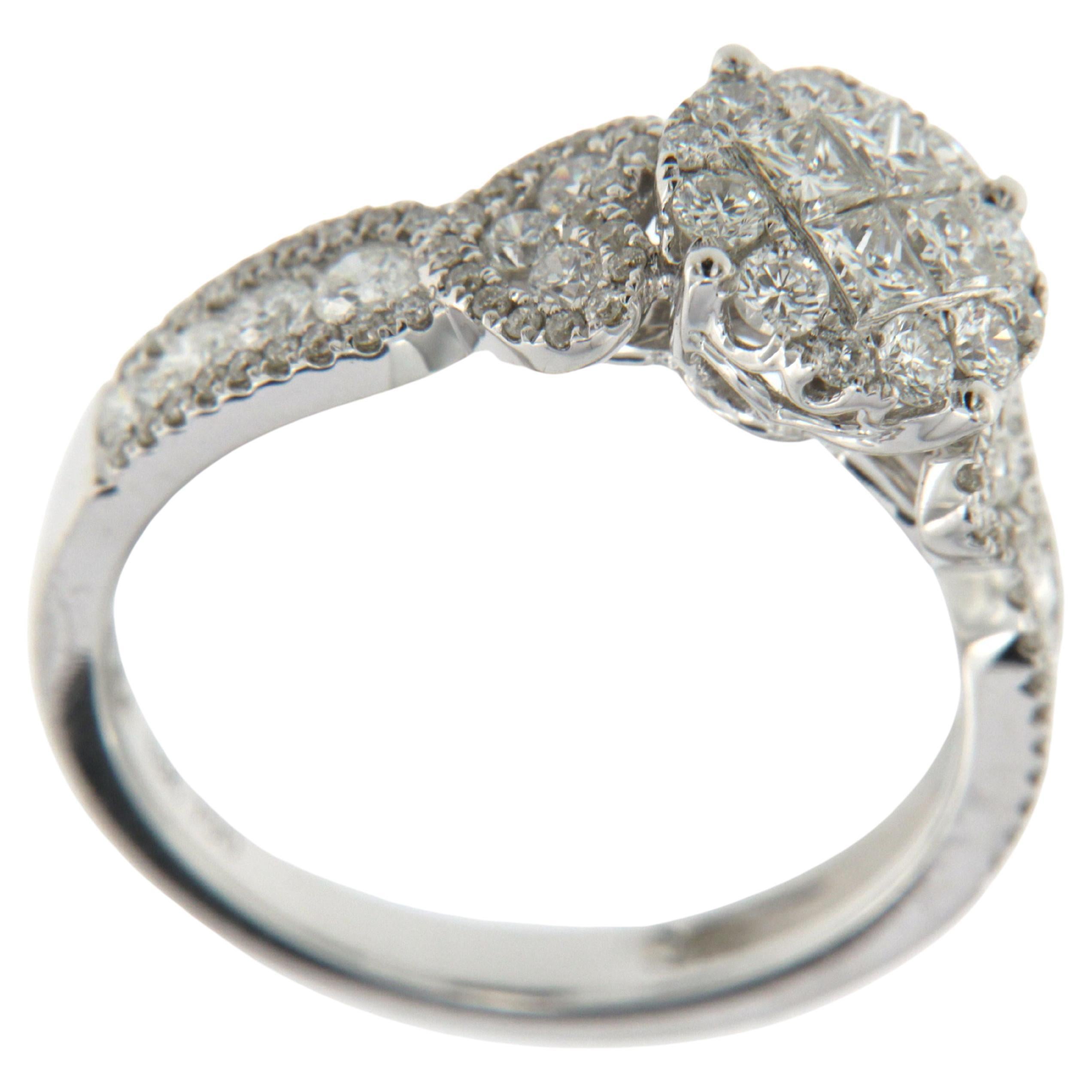 Princess Cut Diamonds Illusion Cluster Ring in 18 Karat White Gold For Sale