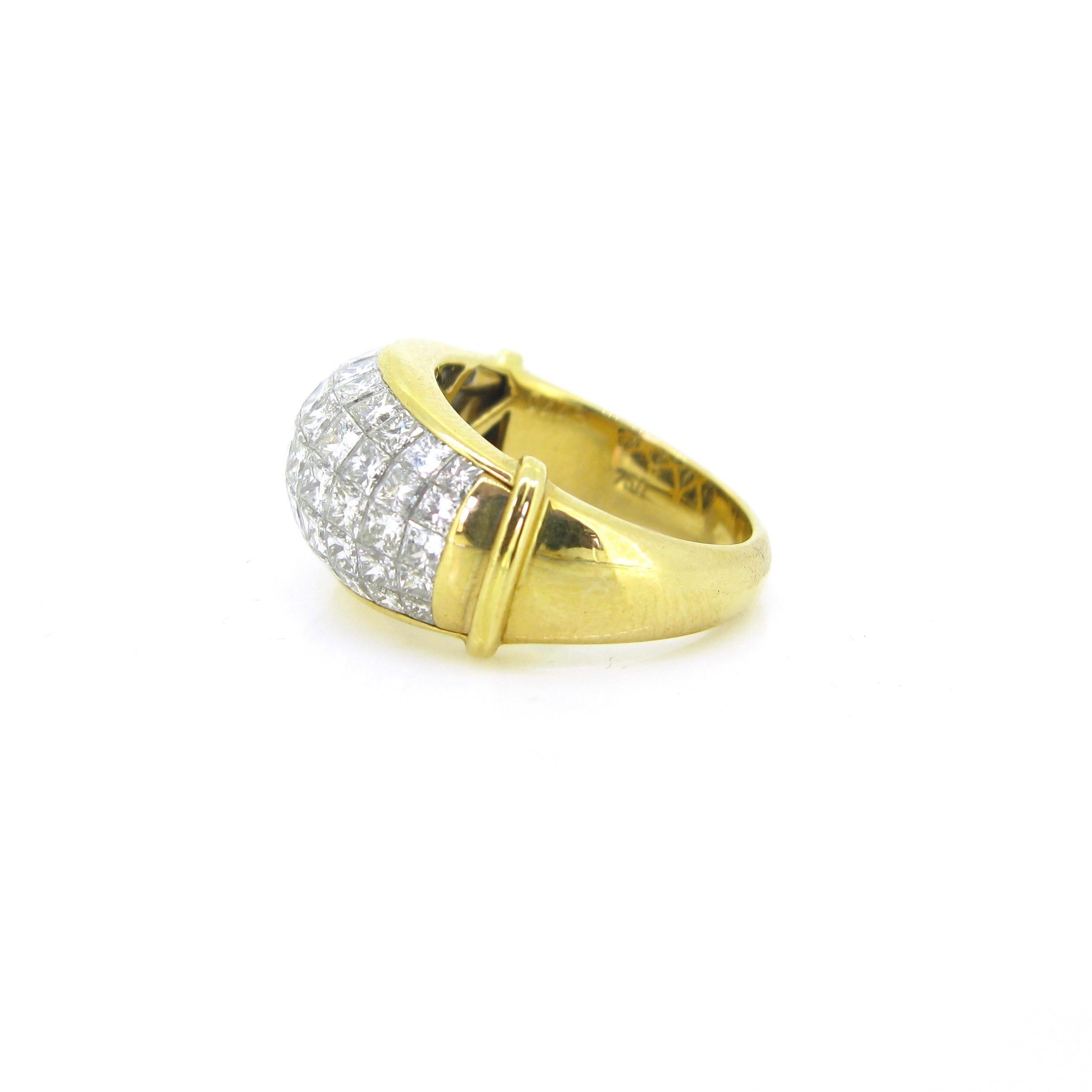 Princess Cut Diamonds Serti Mysterieux Yellow Gold Pave Band Dome Cocktail Ring 2