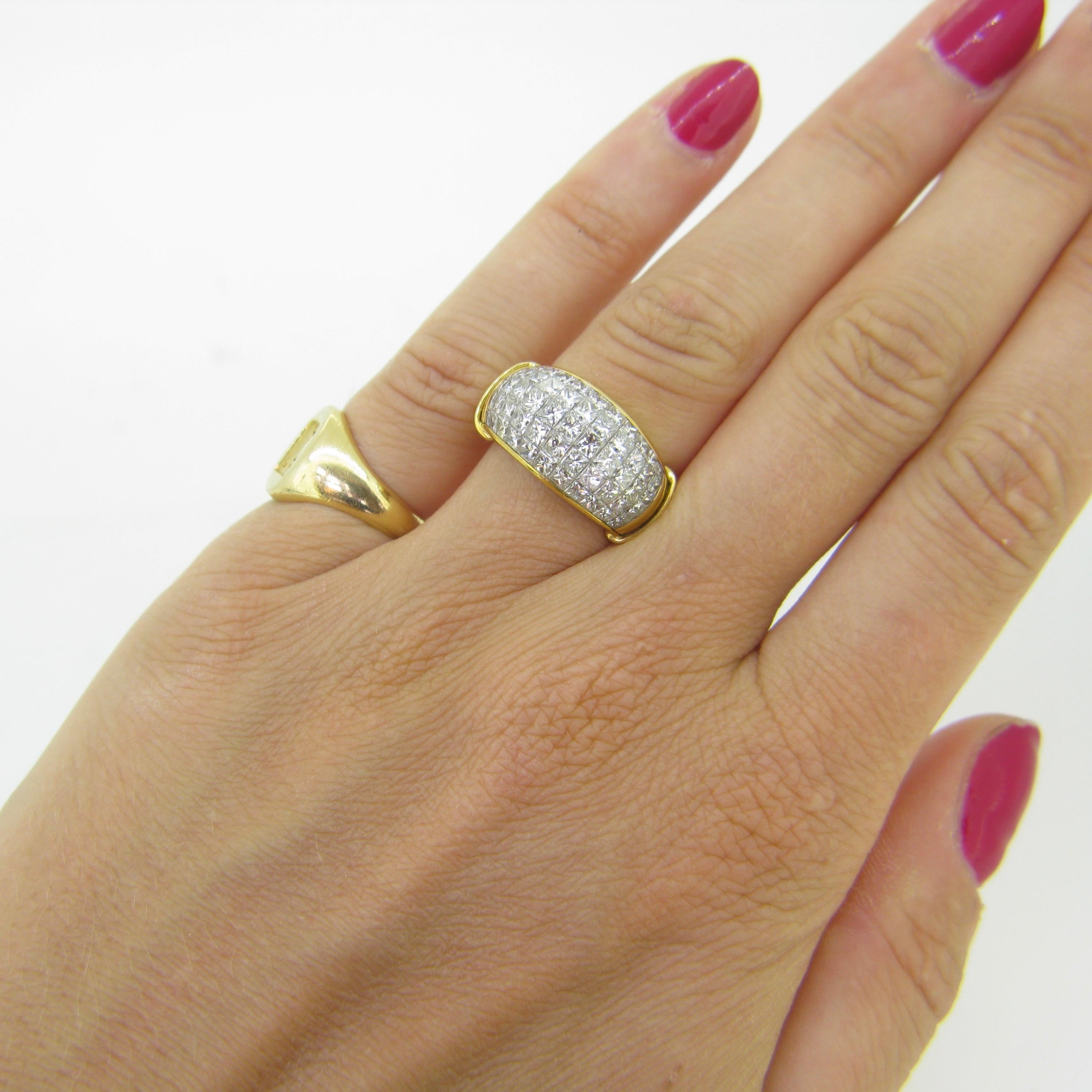 Princess Cut Diamonds Serti Mysterieux Yellow Gold Pave Band Dome Cocktail Ring 3