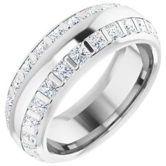 Princess Cut Double Row Diamond Wedding Eternity Band 18 Karat White Gold