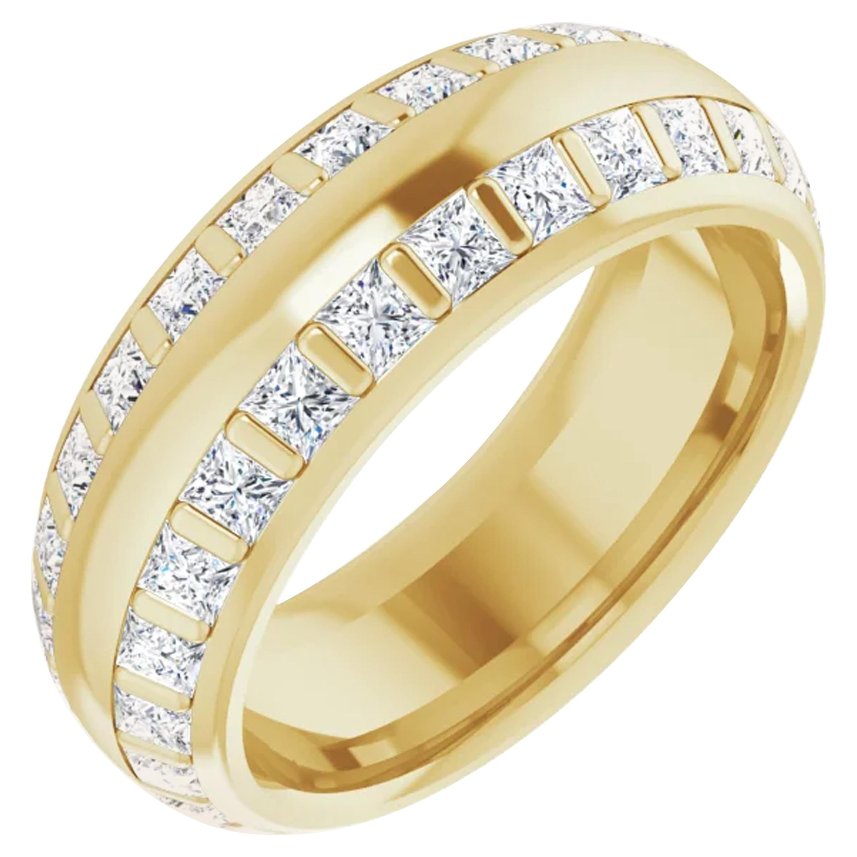 Princess Cut Double-Row Diamond Wedding Eternity Band 18 Karat Yellow Gold For Sale