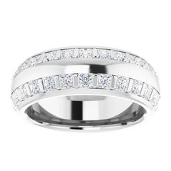 Princess Cut Double Row Diamond Wedding Eternity Band 18 Karat White Gold