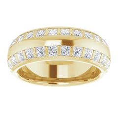 Princess Cut Double-Row Diamond Wedding Eternity Band 18 Karat Yellow Gold