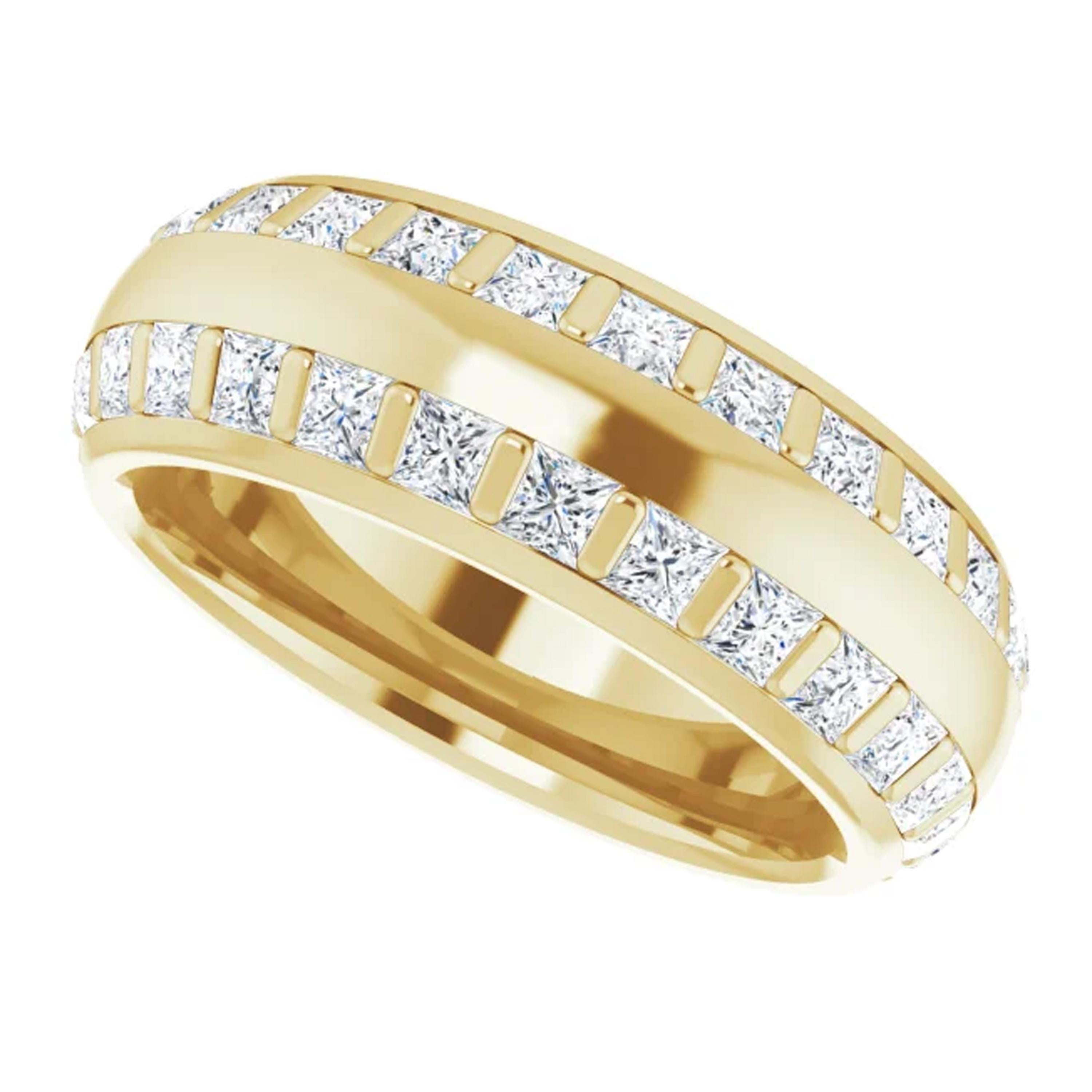Princess Cut Double-Row Diamond Wedding Eternity Band 18 Karat Yellow Gold For Sale 1