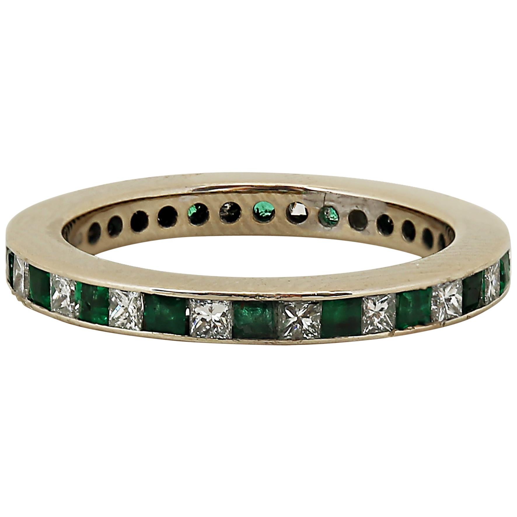 Princess Cut Emerald and Diamond Eternity Ring