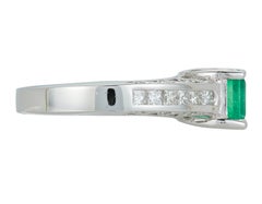 Princess Cut Emerald Diamond Detail Band Engagement Ring 14 Karat White Gold