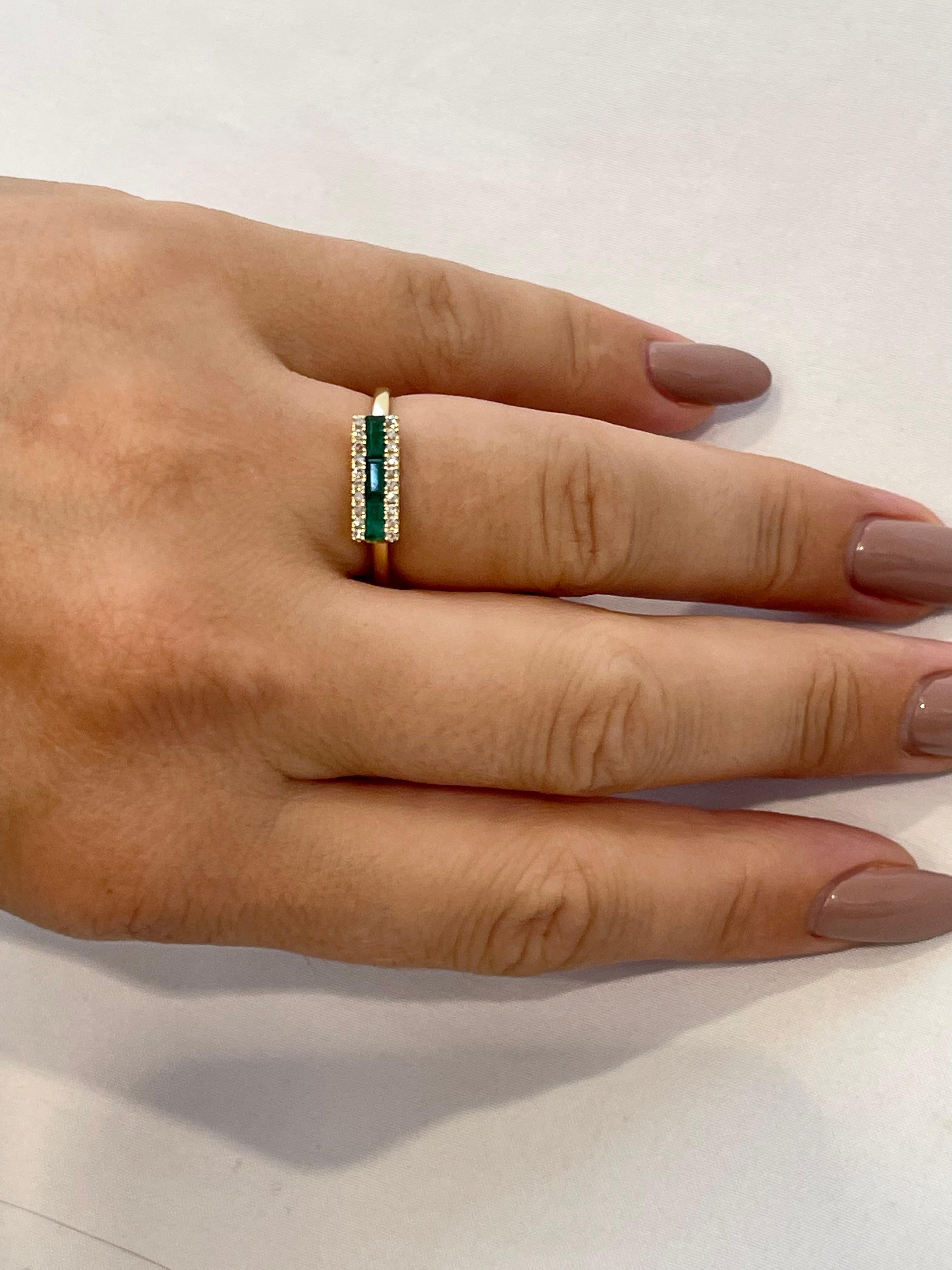 Princess Cut Emerald & Diamond Staking Band/Ring 14 Kt Yellow Gold/ White Gold For Sale 12
