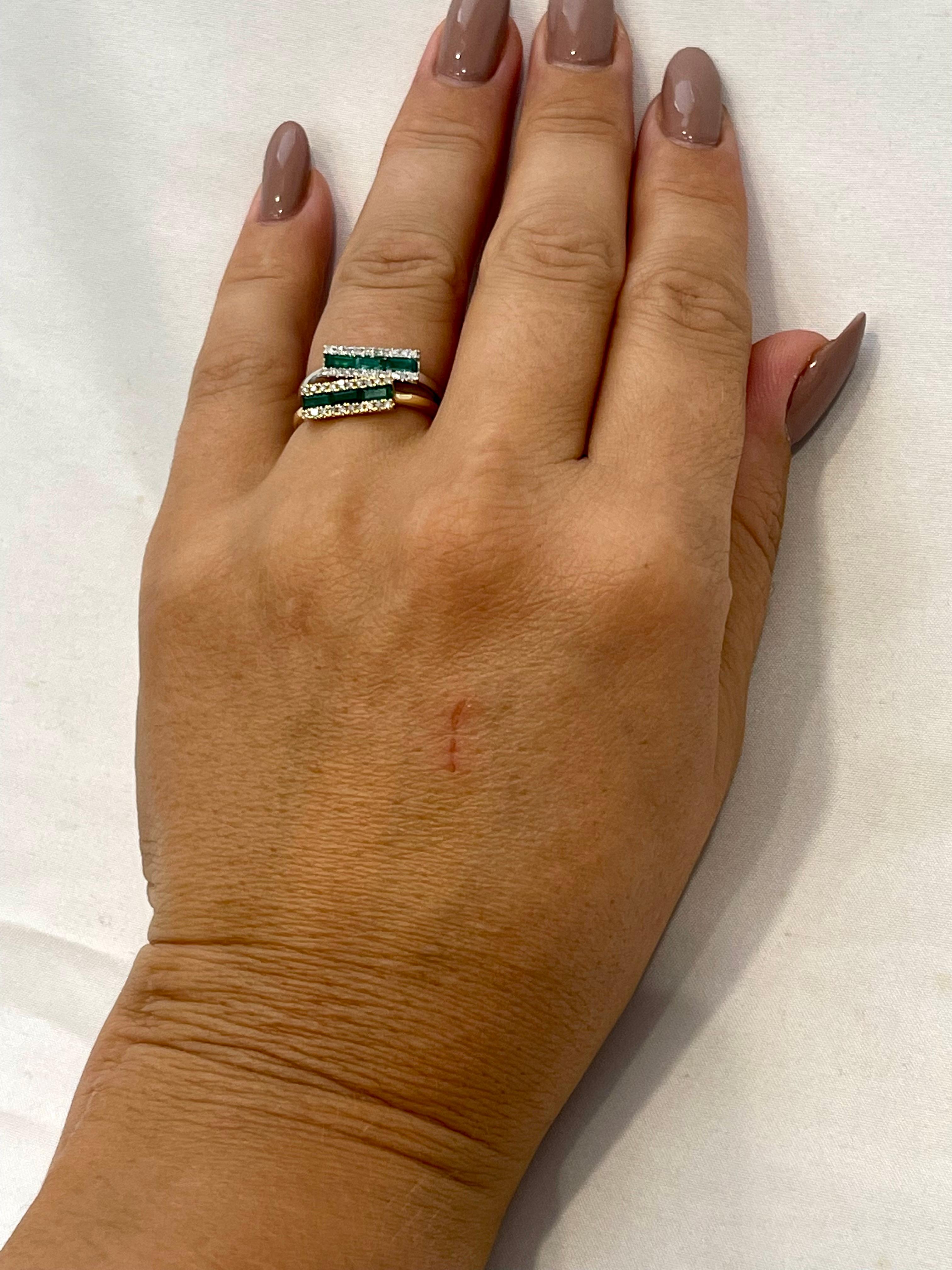 Princess Cut Emerald & Diamond Staking Band/Ring 14 Kt Yellow Gold/ White Gold For Sale 10