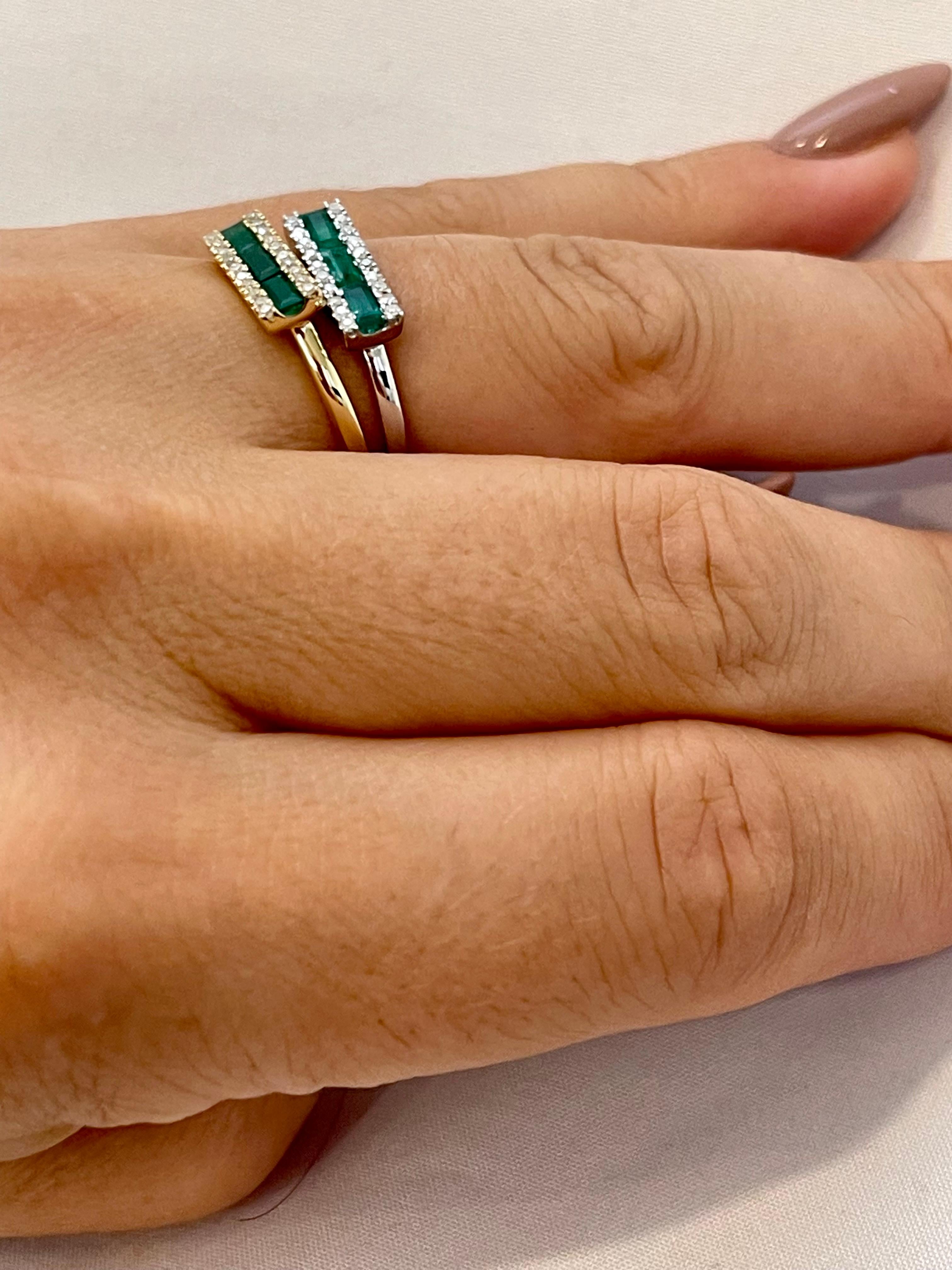 Princess Cut Emerald & Diamond Staking Band/Ring 14 Kt Yellow Gold/ White Gold 11