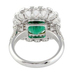 Princess Cut Emerald Ring with Diamonds Around in 18K White Gold