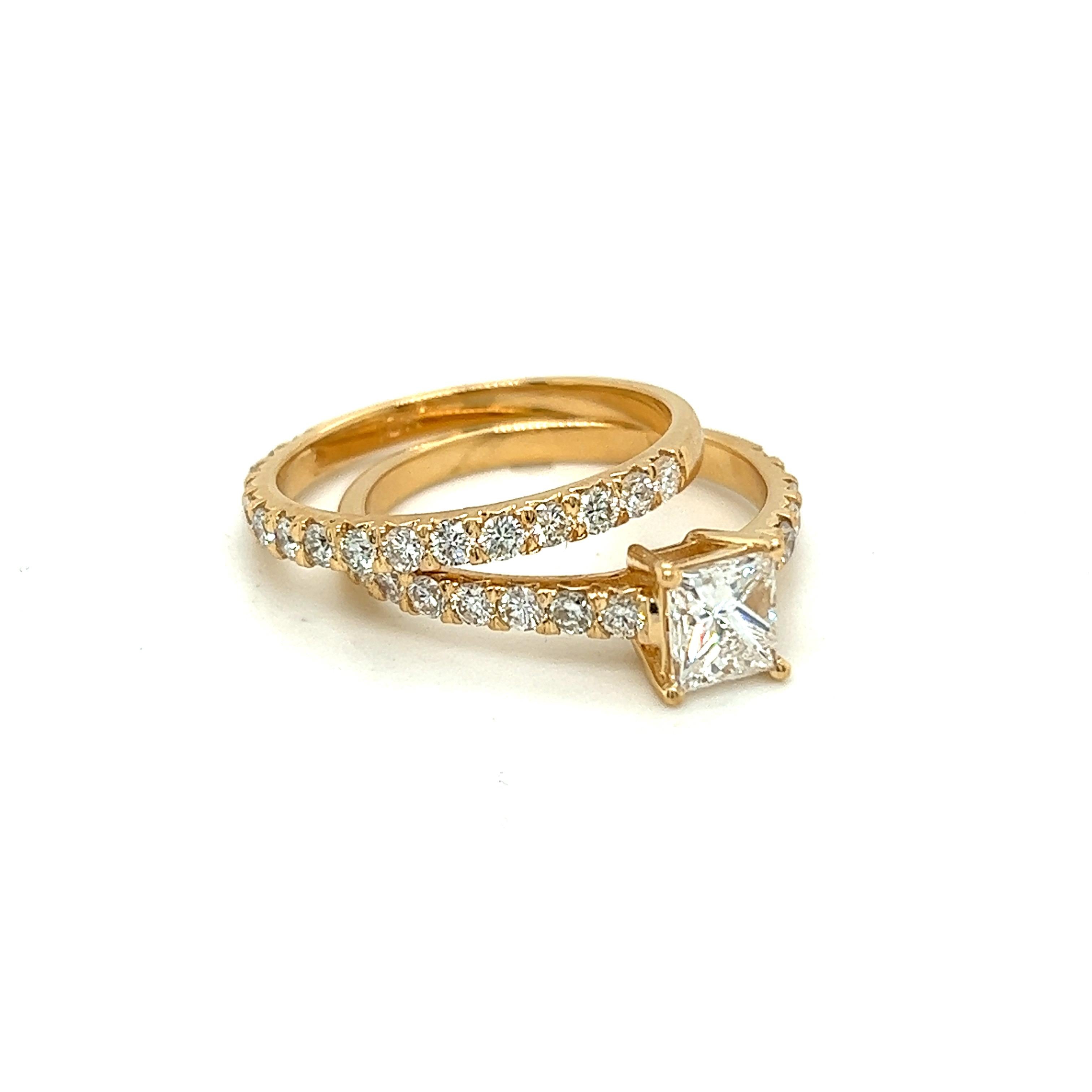 Princess Cut Engagement Ring with Natural Diamond Band For Sale 1
