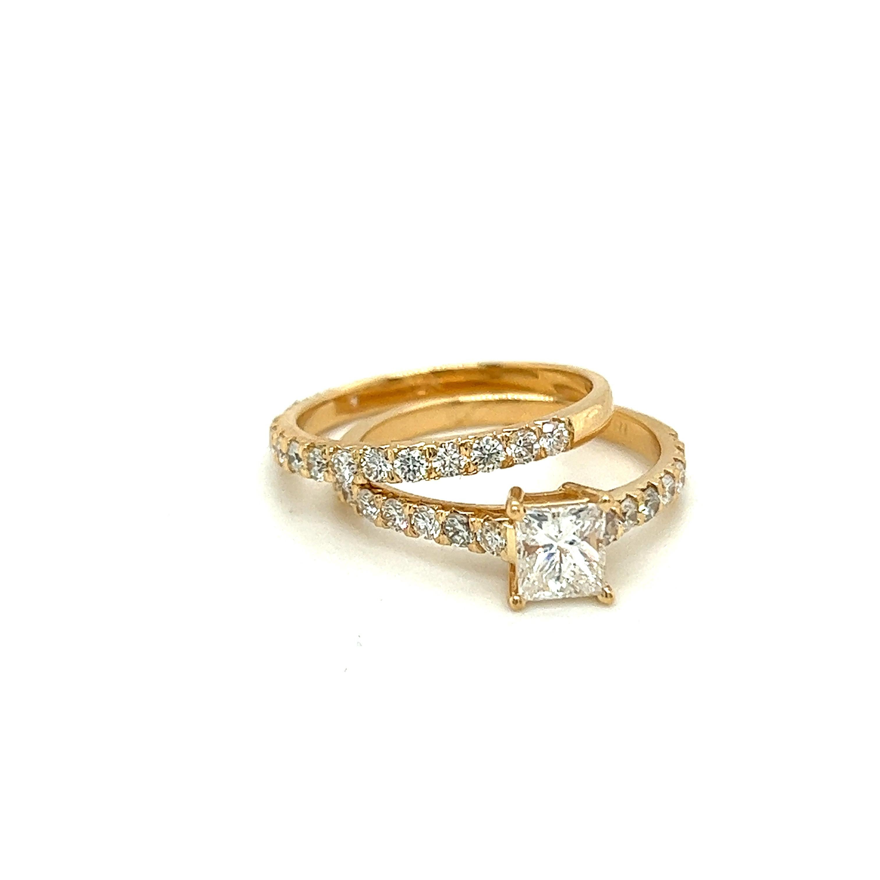 Princess Cut Engagement Ring with Natural Diamond Band For Sale 2