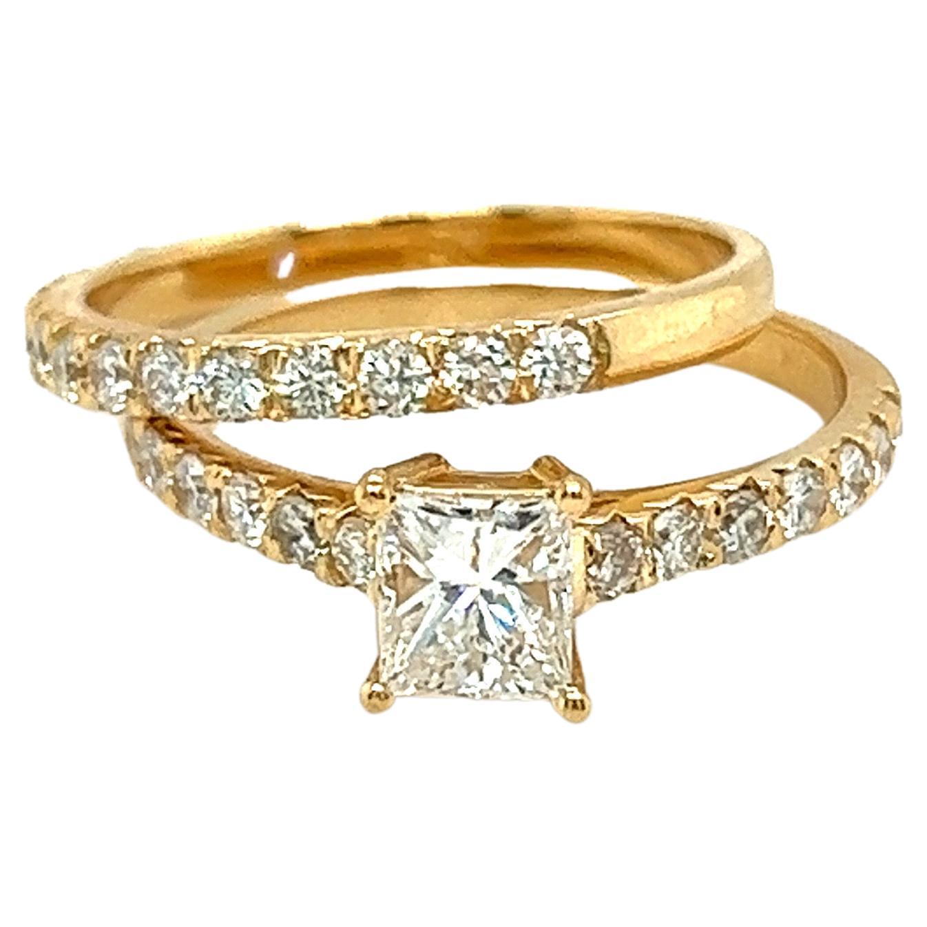 Princess Cut Engagement Ring with Natural Diamond Band For Sale