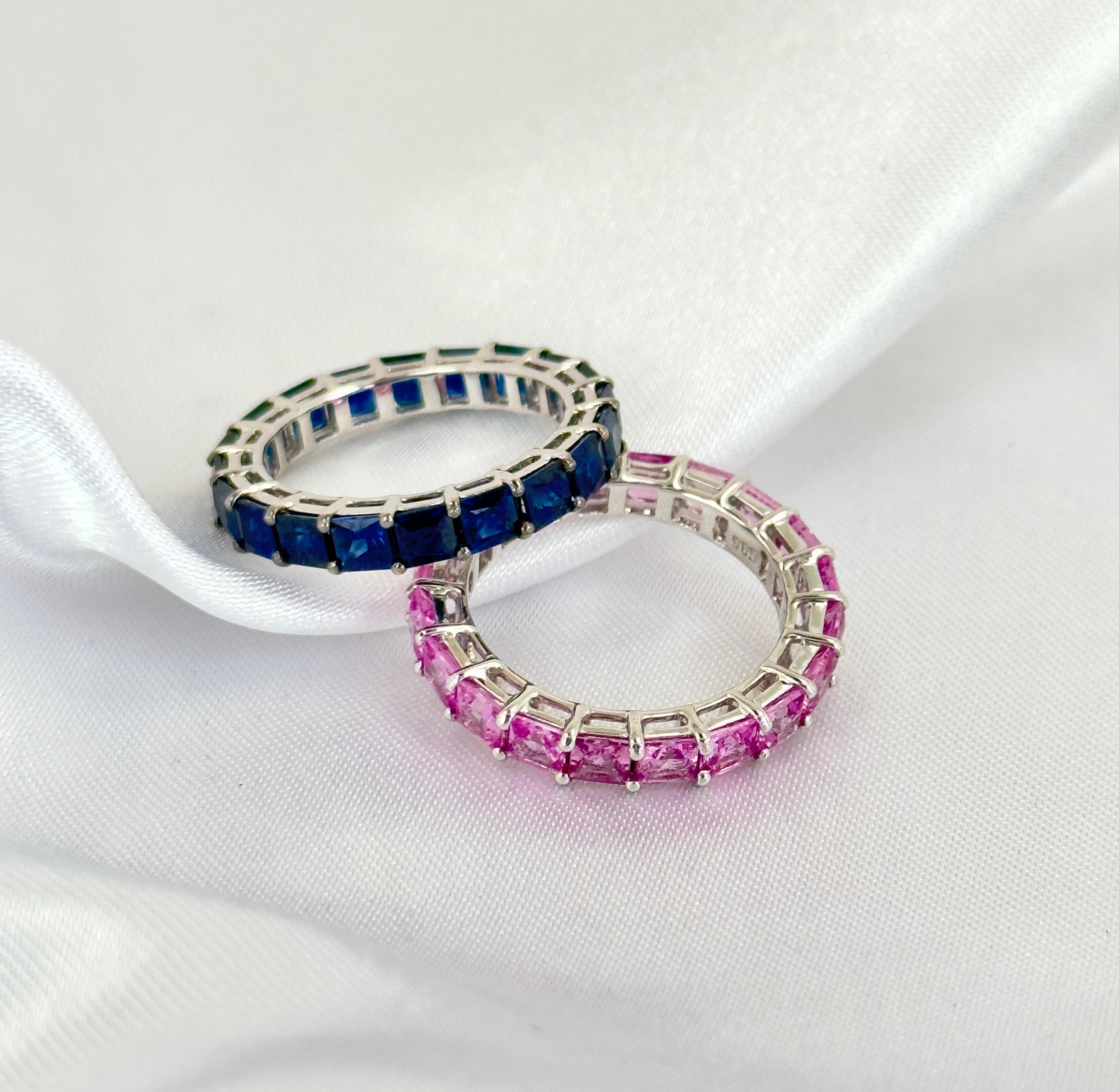 Modern Princess Cut Eternity Band, Sapphire Stackable Eternities, Solid Gold Eternities For Sale