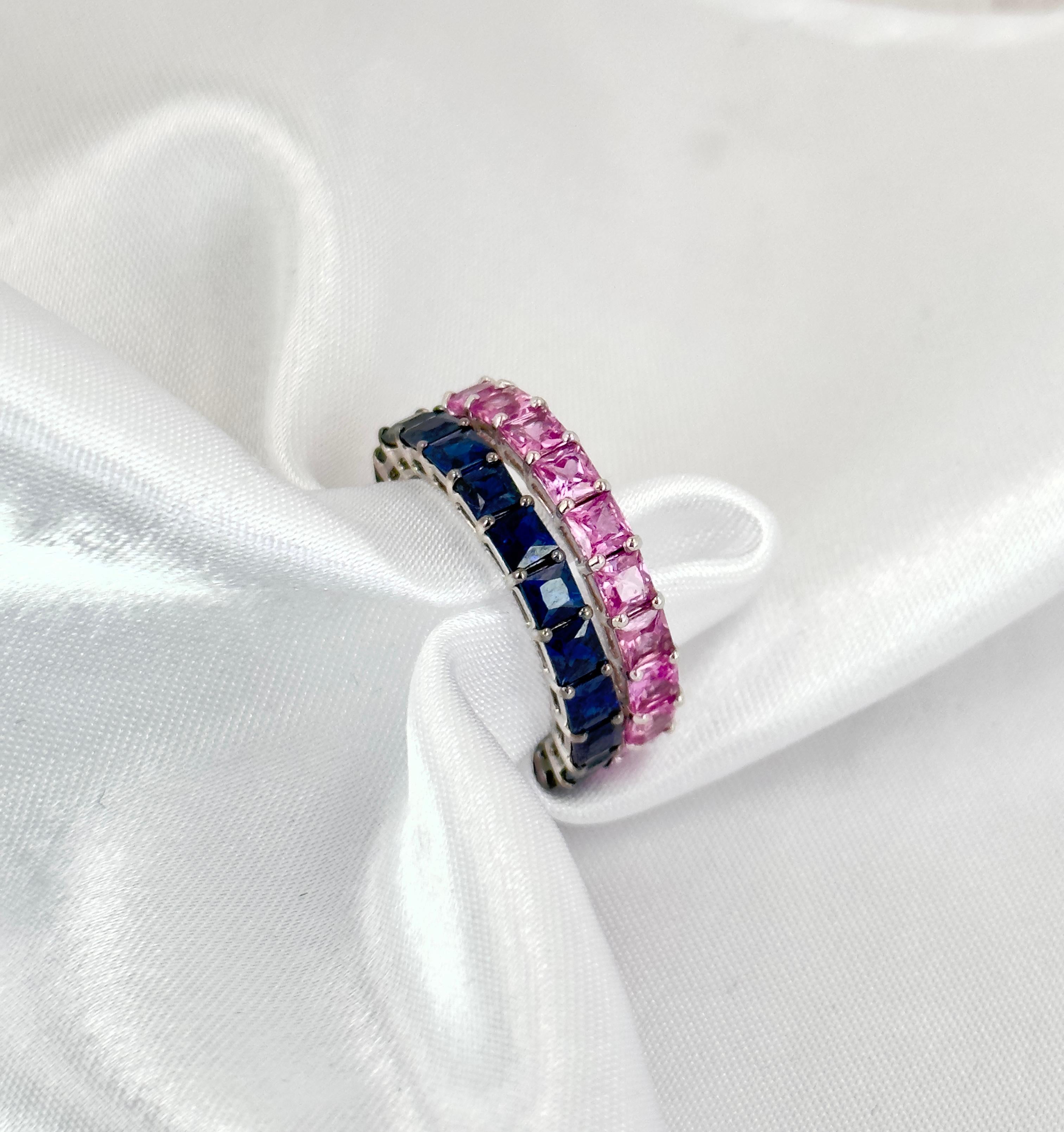 Princess Cut Eternity Band, Sapphire Stackable Eternities, Solid Gold Eternities In New Condition For Sale In New York, NY