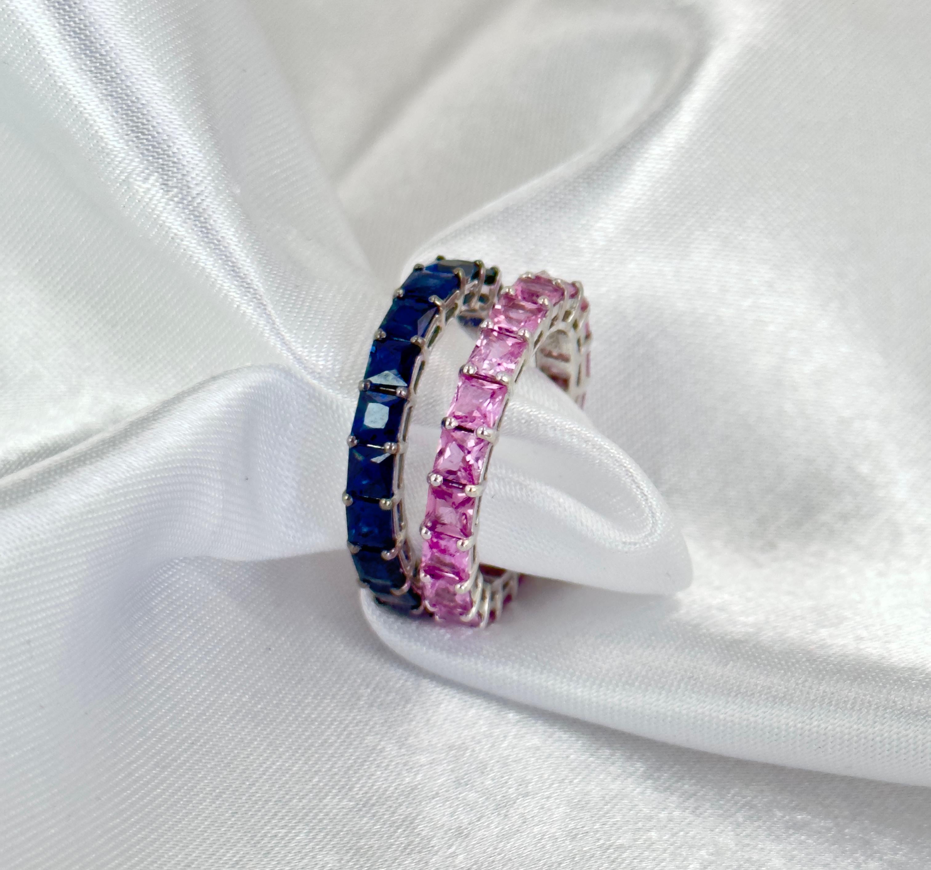 Princess Cut Eternity Band, Sapphire Stackable Eternities, Solid Gold Eternities For Sale 3