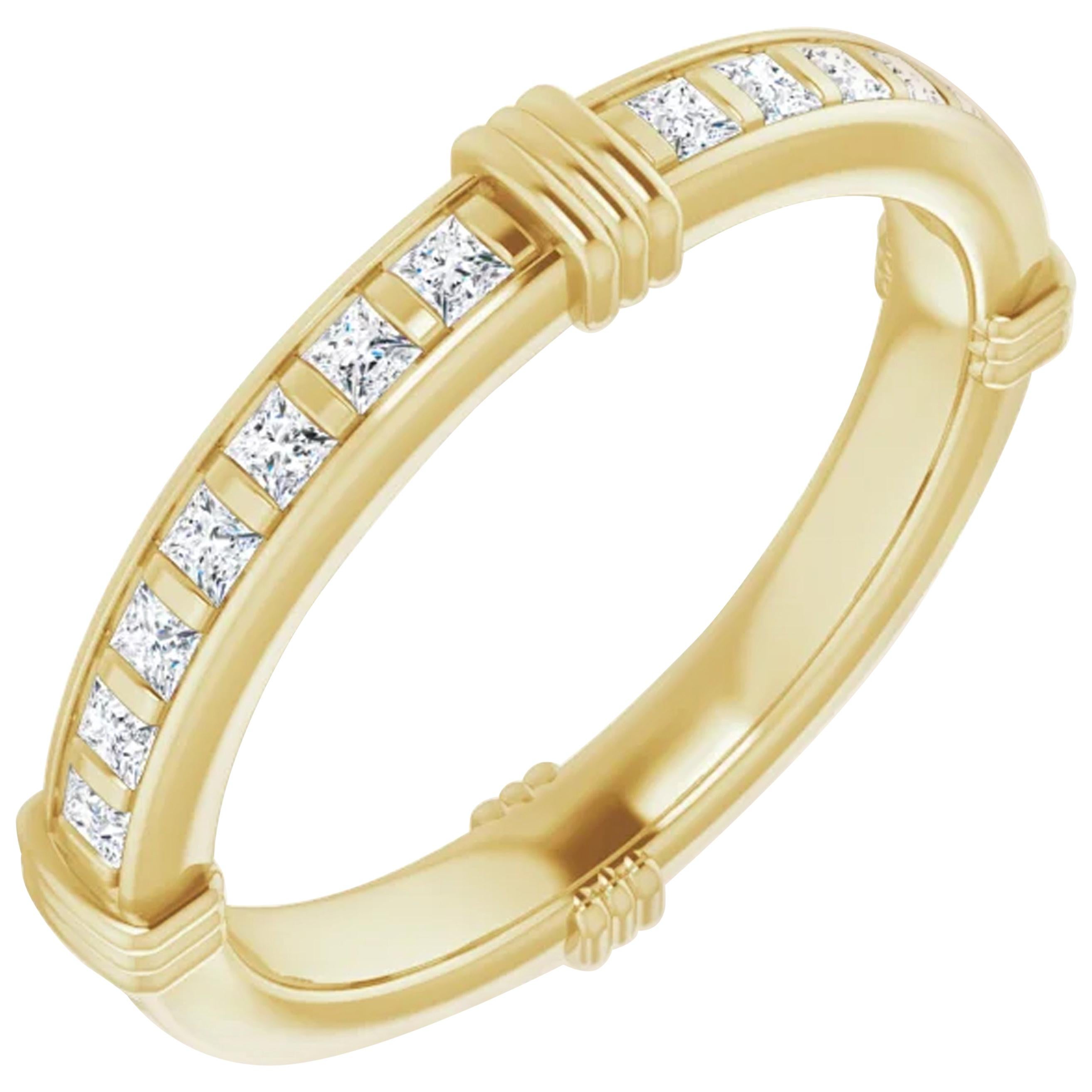 Princess Cut Floating Diamonds Eternity Wedding Band 18 Karat Gold 0.75 Carat For Sale at