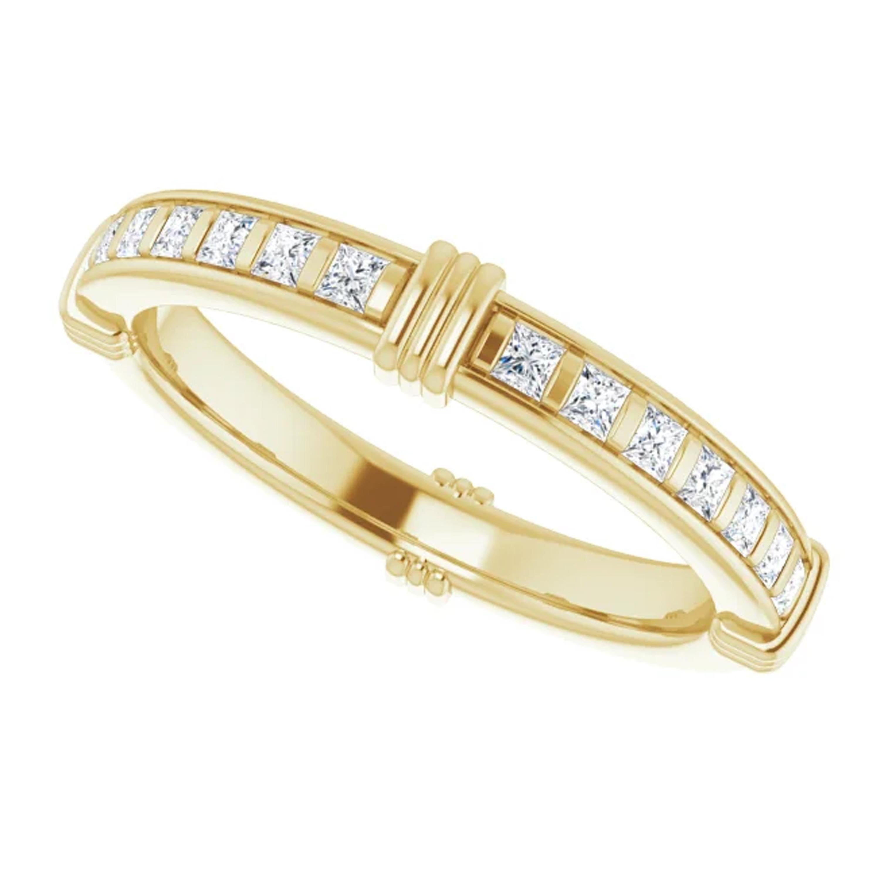 Princess Cut Floating Diamonds Eternity Wedding Band 18 Karat Gold 0.75 Carat For Sale 1