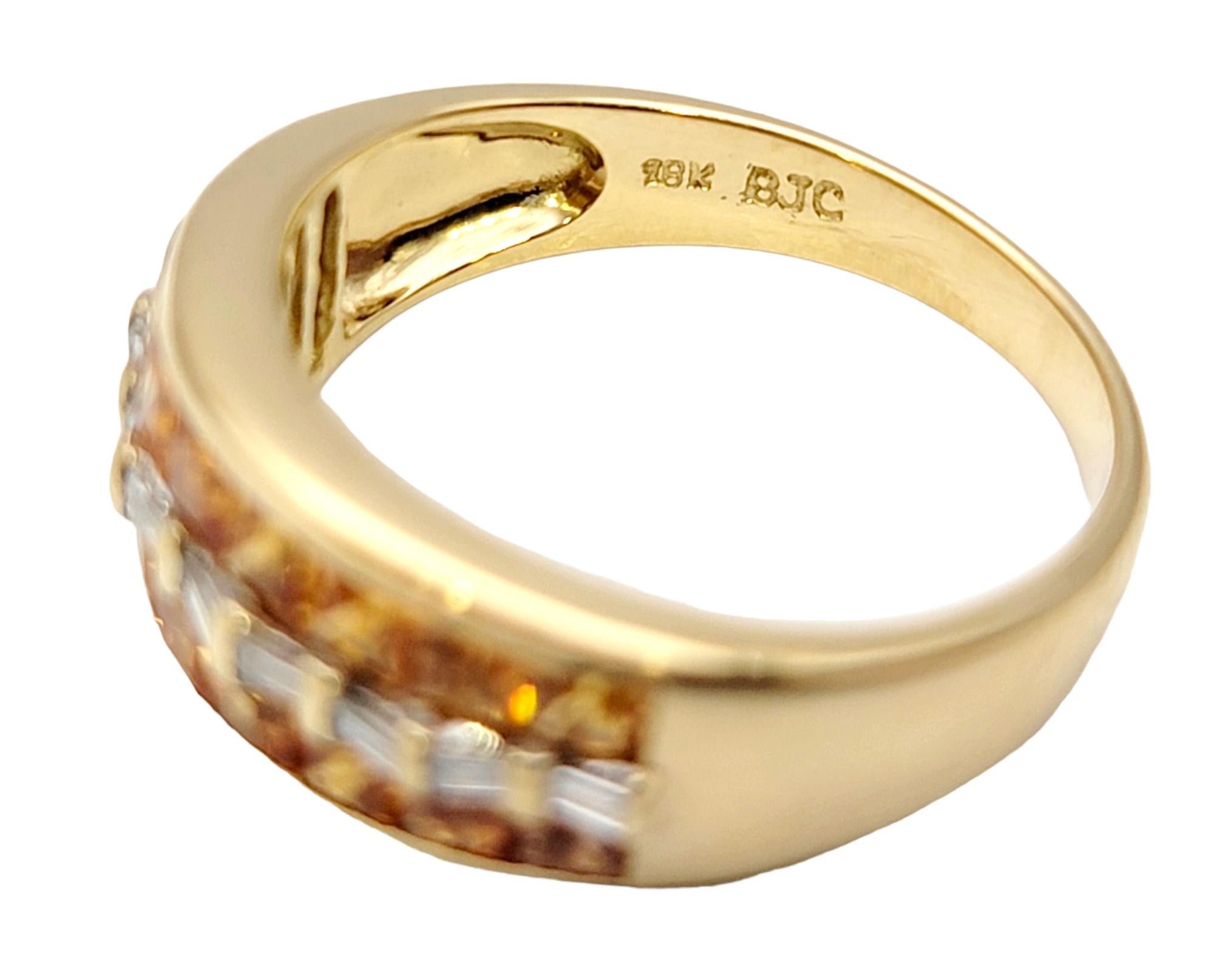Princess Cut Garnet and Baguette Diamond Multi Row Band Ring in 18 Karat Gold For Sale 4
