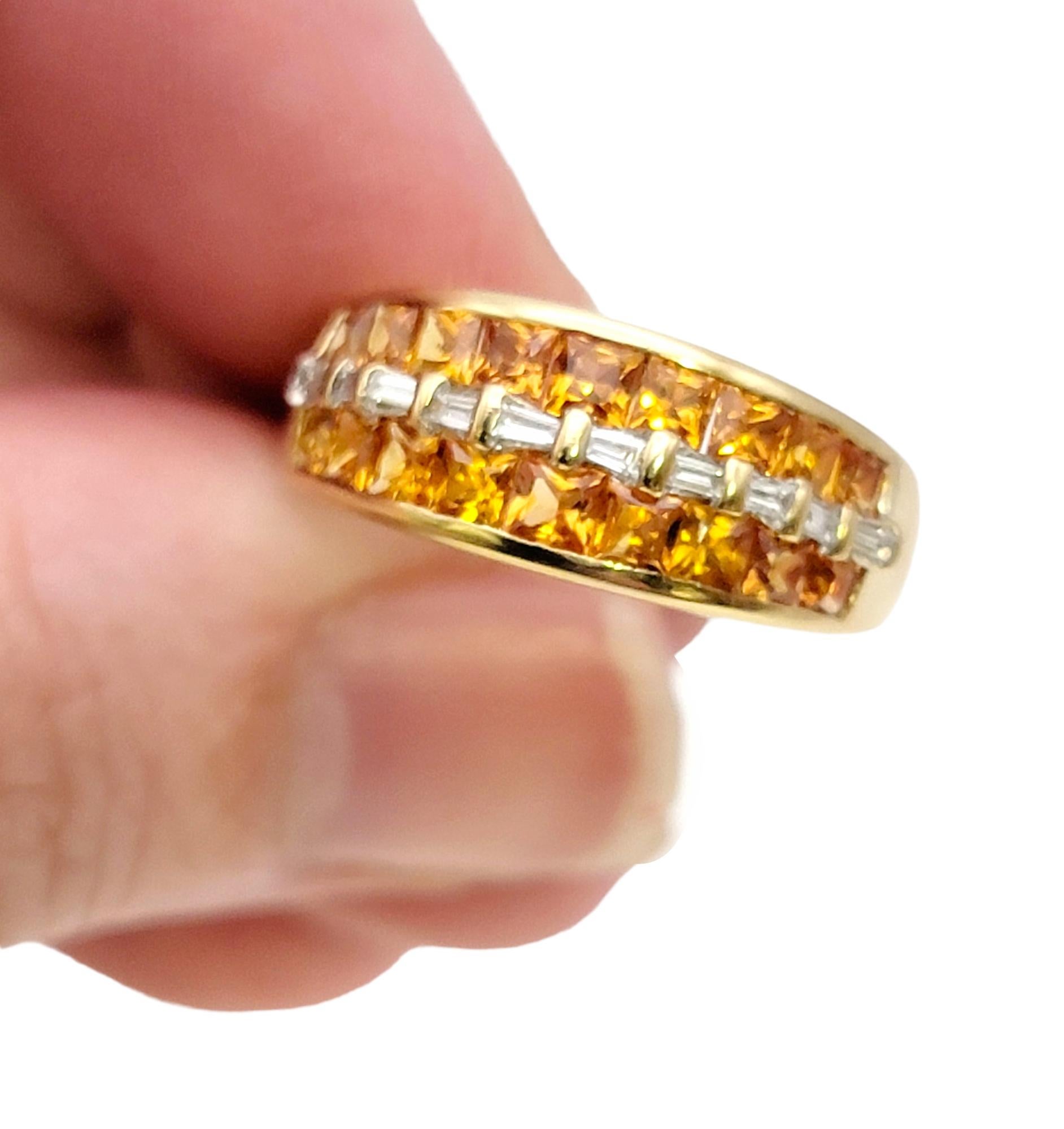 Princess Cut Garnet and Baguette Diamond Multi Row Band Ring in 18 Karat Gold For Sale 5