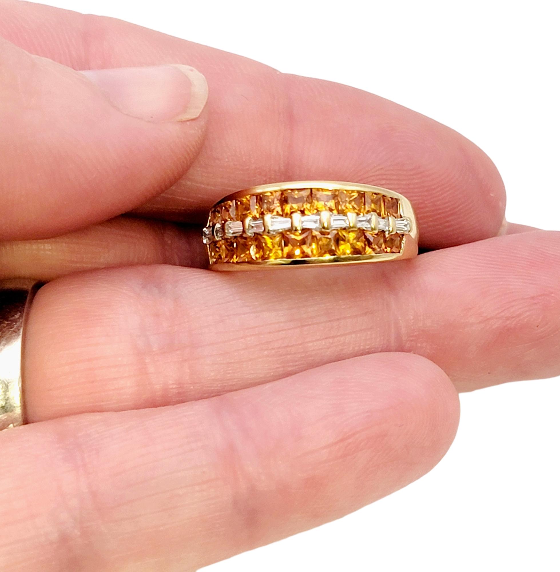 Princess Cut Garnet and Baguette Diamond Multi Row Band Ring in 18 Karat Gold For Sale 6