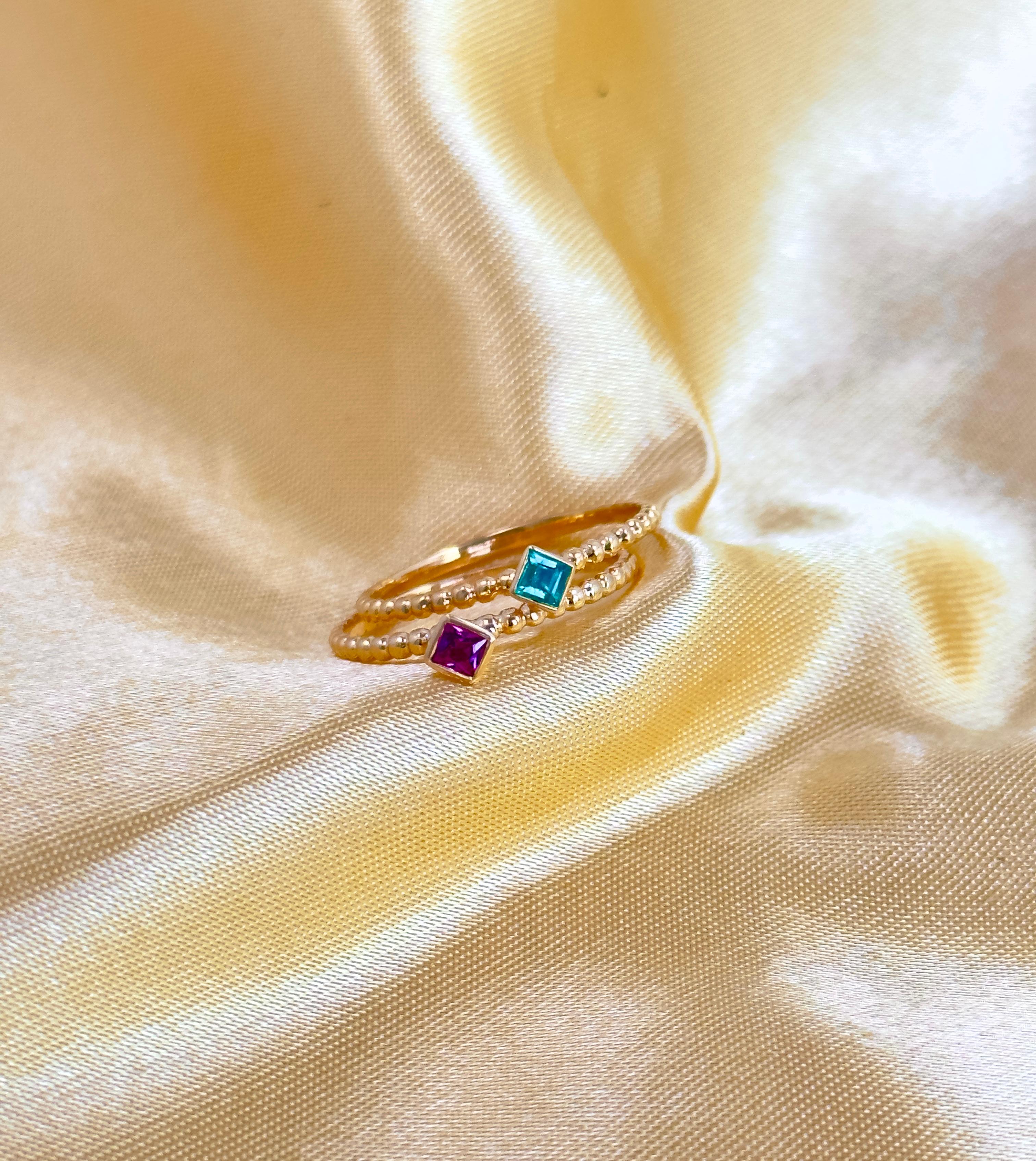 Princess Cut Gemstone Solitaire Rings, Bezel Set Dainty Gemstone Ring, 18k Gold For Sale 5