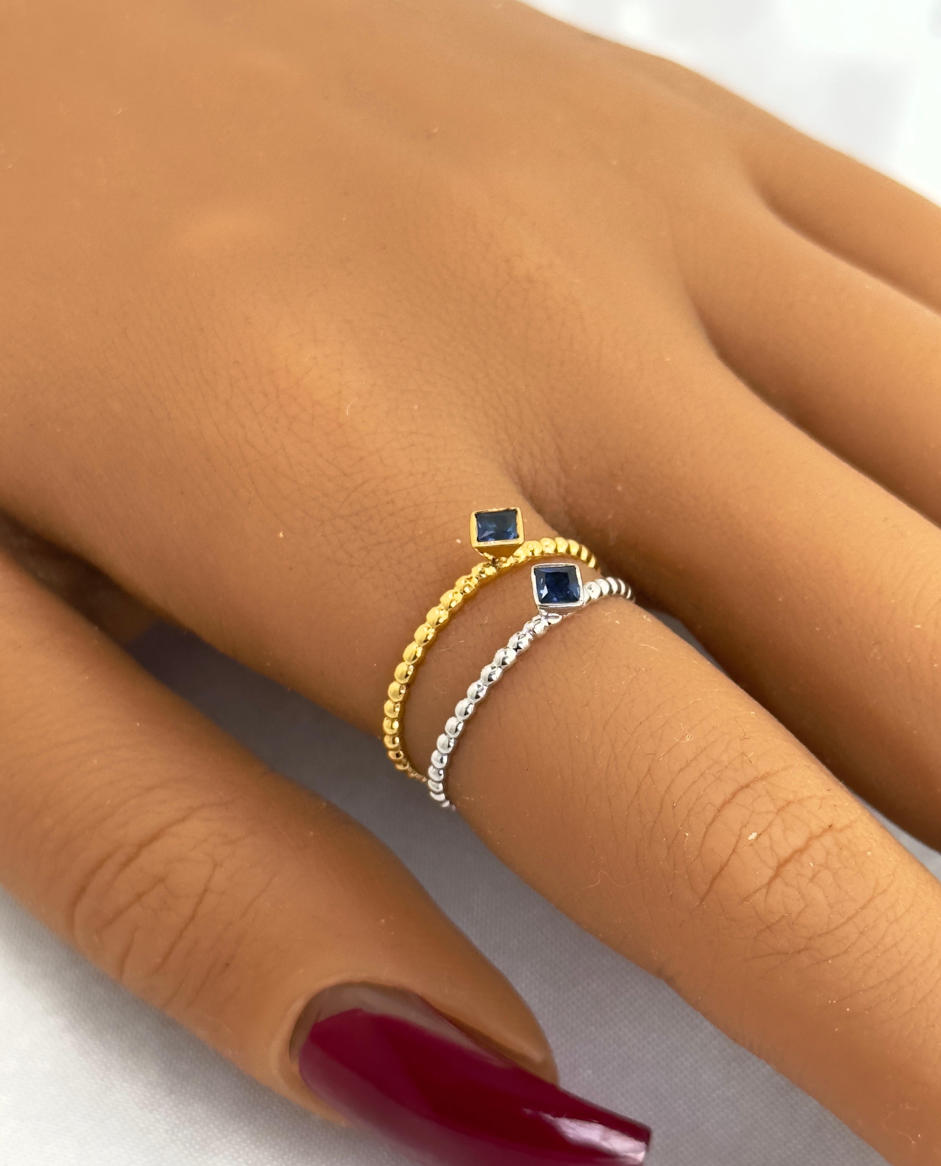Women's Princess Cut Gemstone Solitaire Rings, Bezel Set Dainty Gemstone Ring, 18k Gold For Sale
