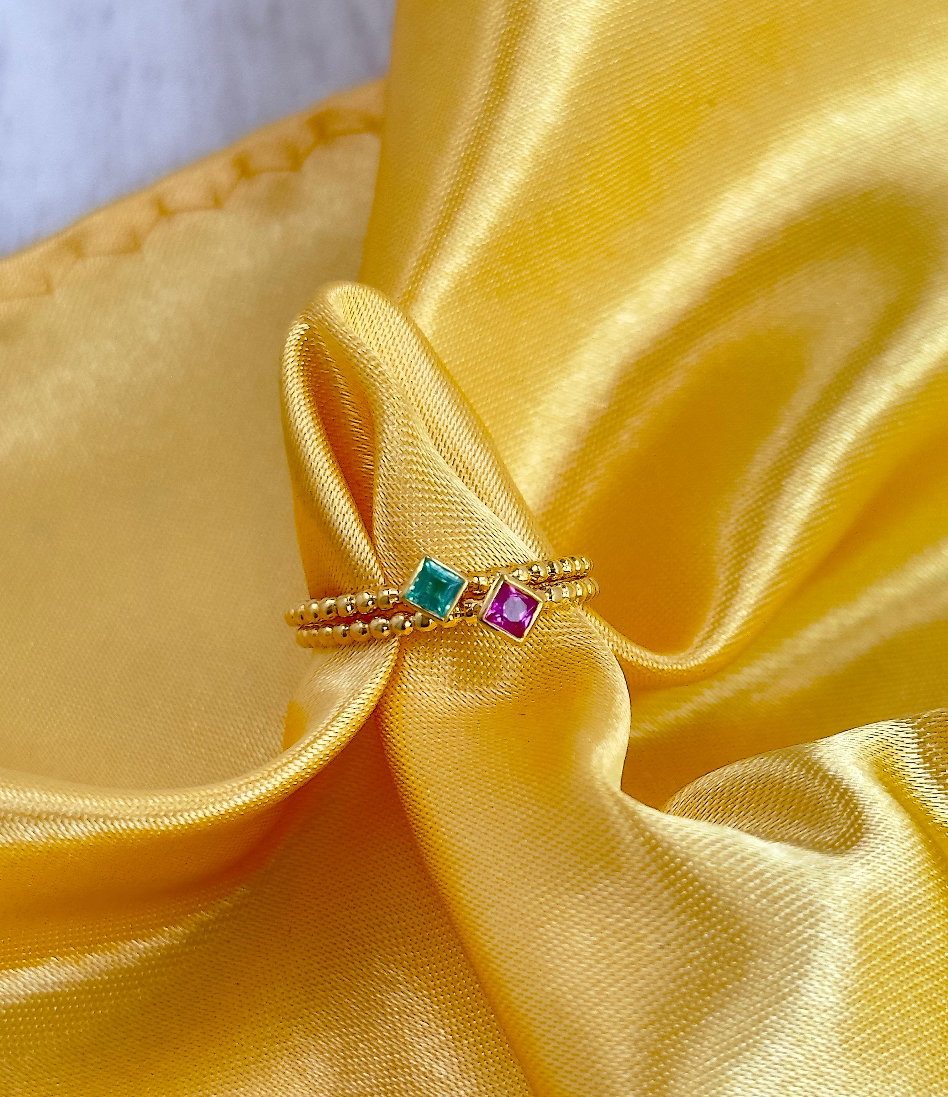 Princess Cut Gemstone Solitaire Rings, Bezel Set Dainty Gemstone Ring, 18k Gold For Sale 1