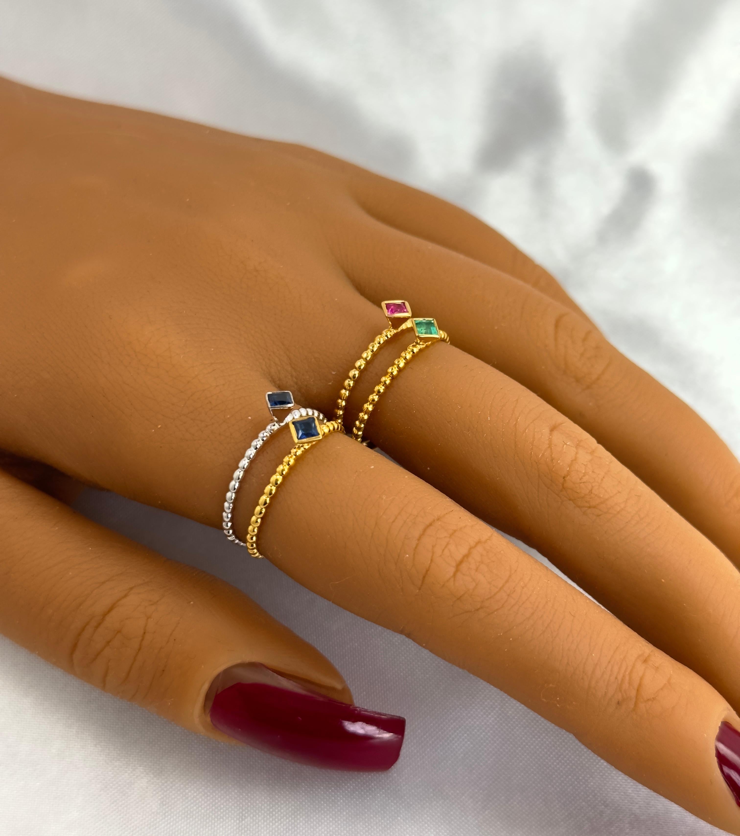 Princess Cut Gemstone Solitaire Rings, Bezel Set Dainty Gemstone Ring, 18k Gold For Sale 2