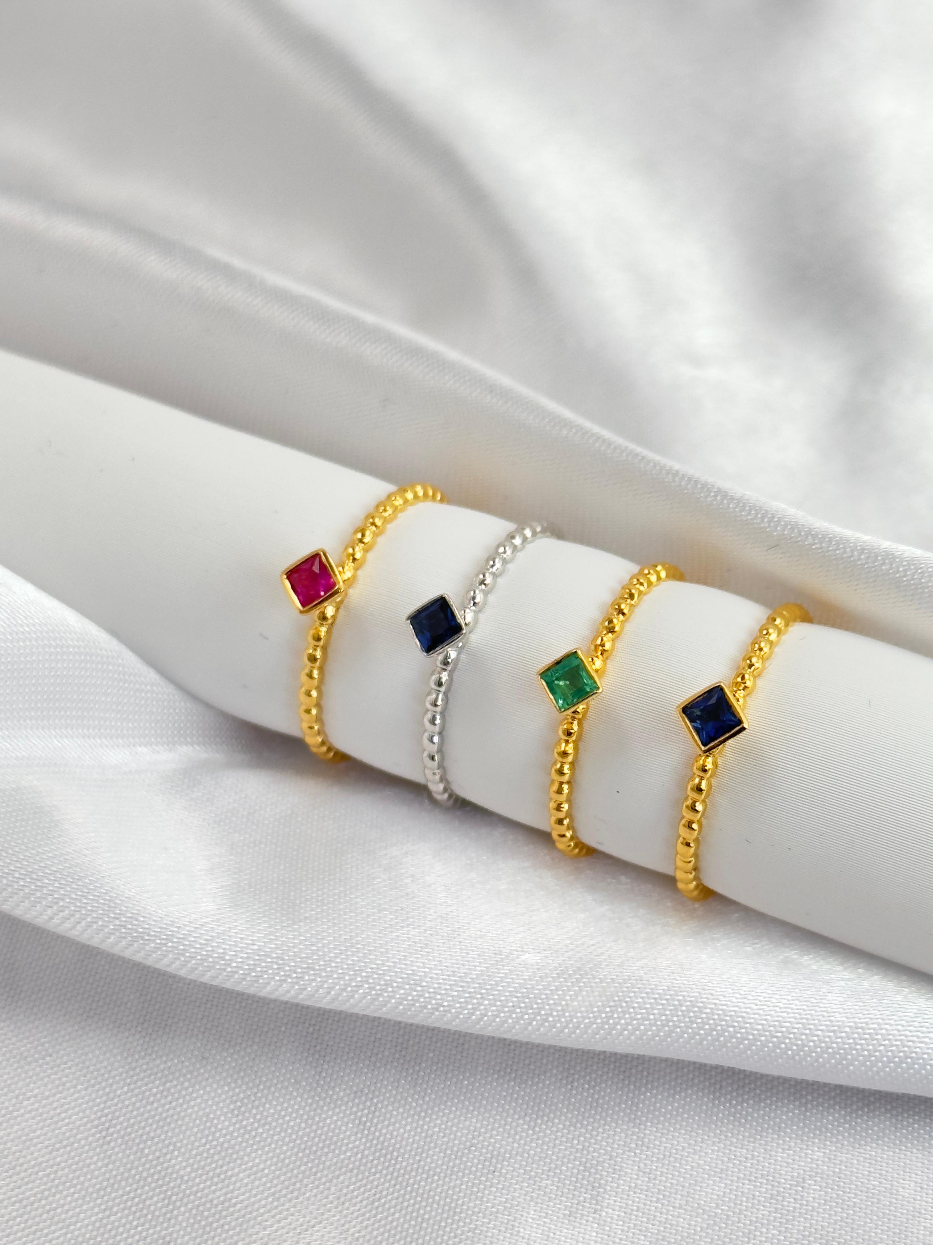 Princess Cut Gemstone Solitaire Rings, Bezel Set Dainty Gemstone Ring, 18k Gold For Sale 3