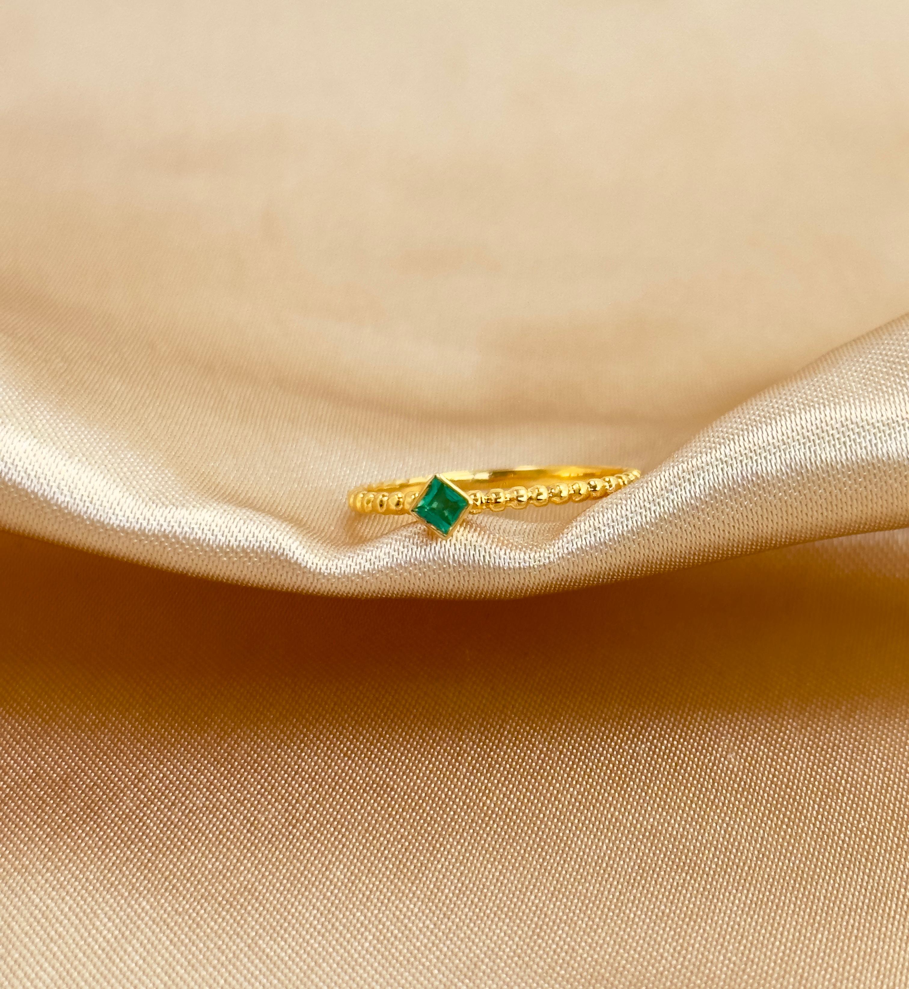 Princess Cut Gemstone Solitaire Rings, Bezel Set Dainty Gemstone Ring, 18k Gold For Sale 4
