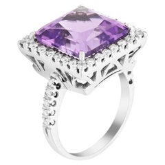 Princess-Cut Halo Amethyst and Diamond Engagement Ring