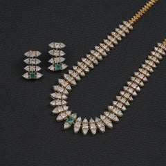 Princess Cut Lab Grown Diamond 14k Gold Victorian Necklace Set WIth Earrings