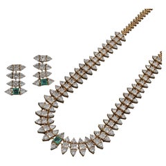 Princess Cut Lab Grown Diamond 14k Gold Victorian Necklace Set WIth Earrings