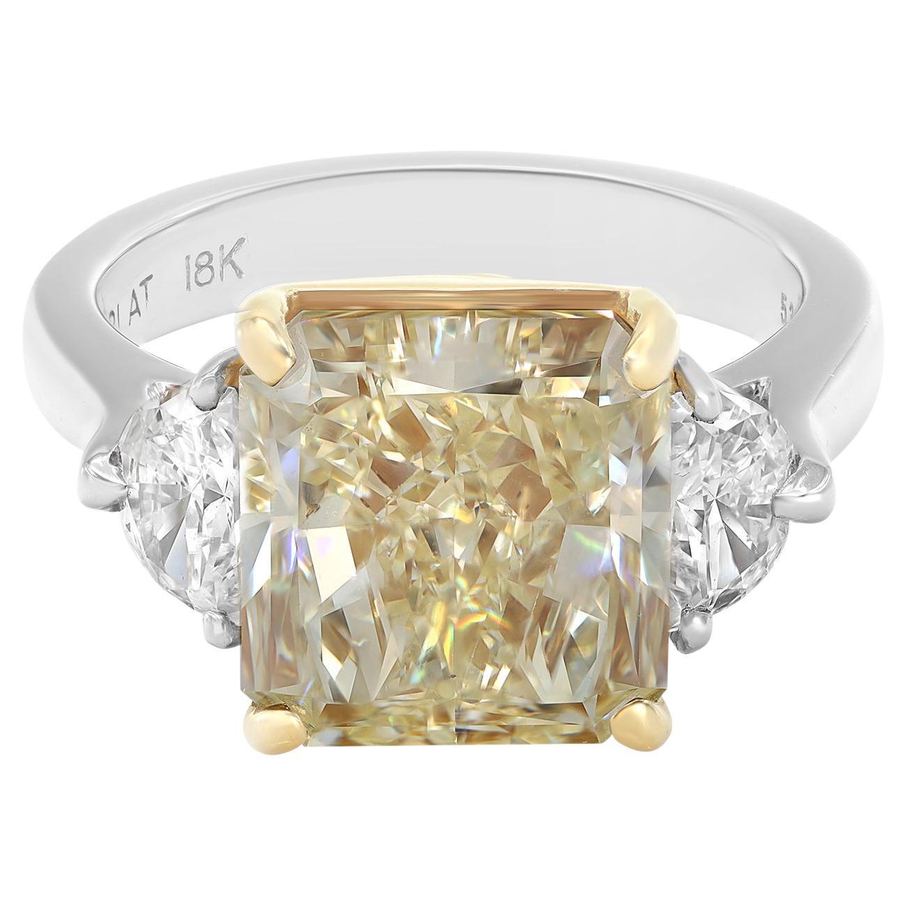 Princess Cut Light Yellow Diamond Ring Platinum 18K Yellow Gold 5.36cts For Sale