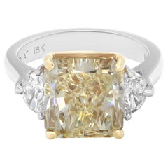 Princess Cut Light Yellow Diamond Ring Platinum 18K Yellow Gold 5.36cts