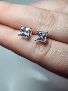 Princess Cut Moissanite Silver Stud Earrings 925 Silver.
